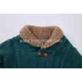 Boy's Knitted Cable Front Buttoned Shawl Neck Pullover